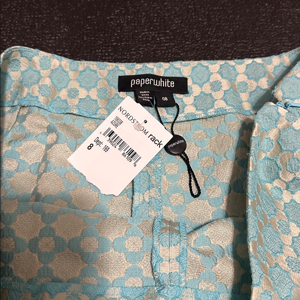 NWT Nordstrom Paperwhite Blue and Cream Textured Pants size 8 - Picture 3 of 9